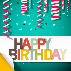 Happy Birthday Card with Confetti Retro Vector Illustration