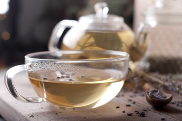 green tea on wooden background