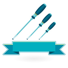 Nice classical tighten metal blue three screwdrivers on white – blue handle black metal head - Construction tools – flatten illustration master vector icon