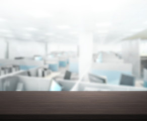 Wood Table Of Blur Background in Office