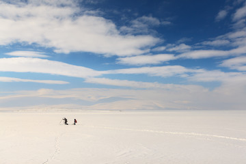 Fishermen on frozen Lake Cildir in Anatolia