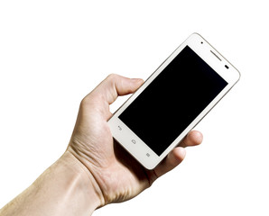 Smartphone in hand  on white background