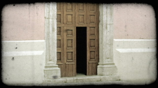 Cathedral Door. Vintage stylized video clip.