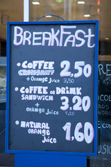 Breakfast Menu outside Cafe