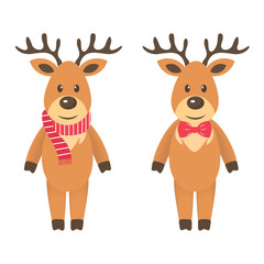 deer with scarf and tie on a white background