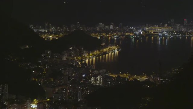 Sped-up night footage of Avenida Das Nacoes Unidas in Rio de Janeiro, Brazil.