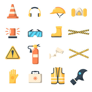 Safety Work Icons Flat Style. 