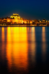 Fototapeta na wymiar National theatre reflection at vltava river, Prague, Czech republic