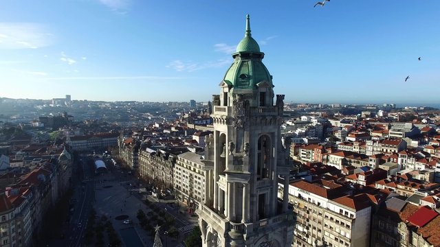 Aerial View of City hall and city square in Porto, Portugal