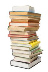 Stack of colorful books isolated on white background. Back to school. Copy space for text