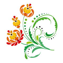 Vector floral vignette with curls on a white background