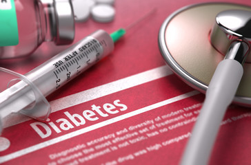 Diabetes. Medical Concept on Red Background.
