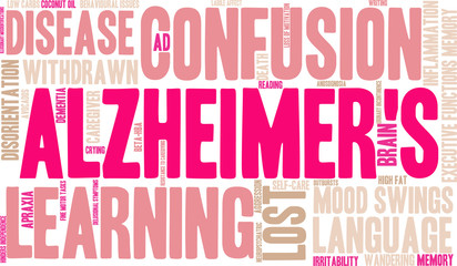 Alzheimer's word cloud on a white background. 