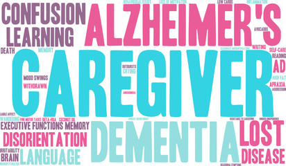 Caregiver word cloud on a white background. 