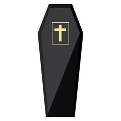 Black coffin with cross