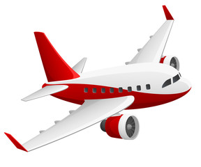 Vector illustration of a red and white jet airliner in flight.