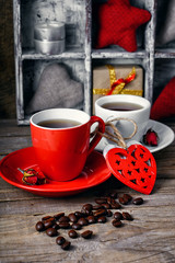 Cup with wooden hearts