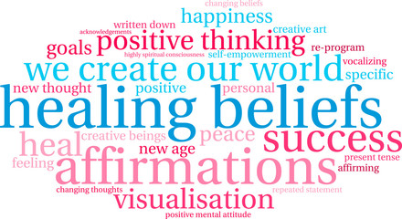 Fototapeta premium Healing Beliefs word cloud on a white background. 