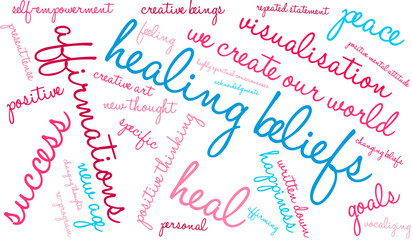 Healing Beliefs word cloud on a white background. 