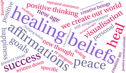 Obraz premium Healing Beliefs word cloud on a white background. 