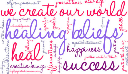 Healing Beliefs word cloud on a white background.