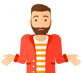 Confused man shrugging his shoulders.