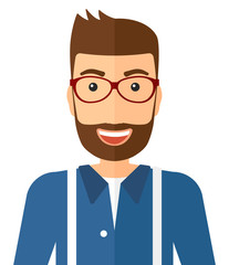 Cheerful man laughing ecstatically.