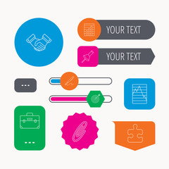 Handshake, graph charts and target icons.