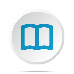 Flat blue Book icon on circle web button on white