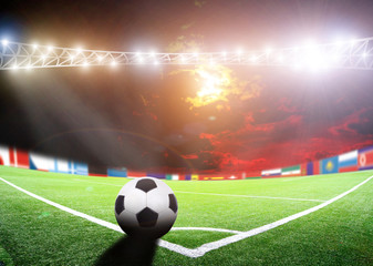 Fototapeta premium światła w nocy i duży stadion piłkarski