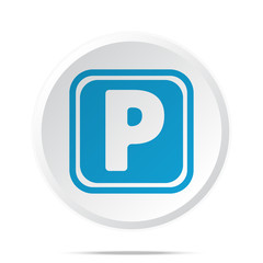 Flat blue Parking icon on circle web button on white