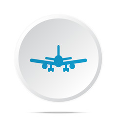 Flat blue Airplane icon on circle web button on white