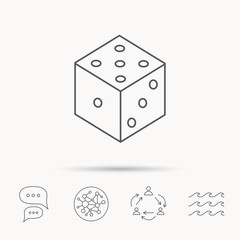 Dice icon. Casino gaming tool sign.