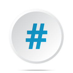 Flat blue Hashtag icon on circle web button on white