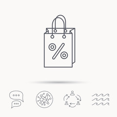 Shopping bag icon. Sale and discounts sign.