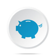 Flat blue Piggy Bank icon on circle web button on white