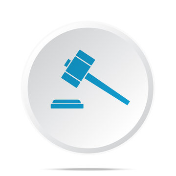 Flat Blue Law Gavel Icon On Circle Web Button On White