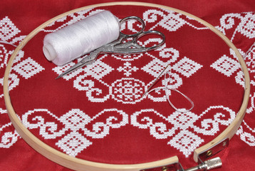 Embroidery needle into the hoop