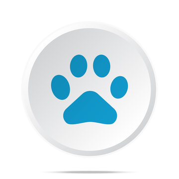 Flat blue Paw Print icon on circle web button on white