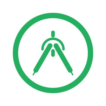 Flat green Drafting Compass icon and green circle