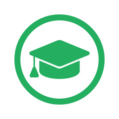 Flat green Graduation Cap icon and green circle