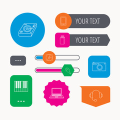 Tablet PC, USB flash and notebook laptop icons.