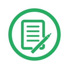 Flat green Pen And Paper icon and green circle