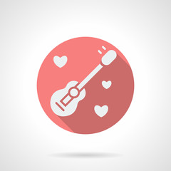 Round pink guitar and hearts flat vector icon