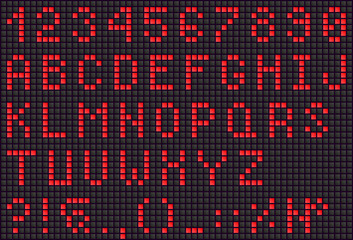 Red LED digital letters for text, display font