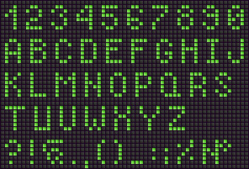 Green LED digital letters for text, display font