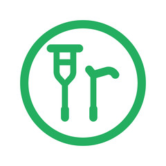 Flat green Crutch Cane icon and green circle