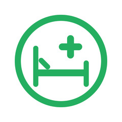 Obraz premium Flat green Hospital Bed icon and green circle