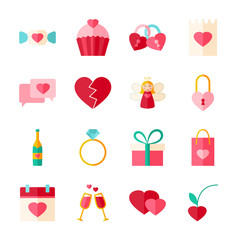 Valentines Day Flat Objects Set isolated over White