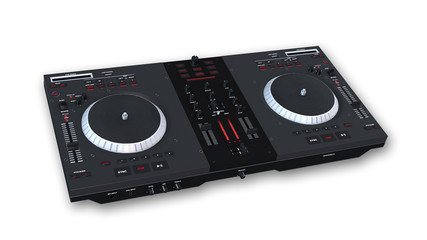 DJ Turntables, audio equipment isolated on white background, electronic music 
